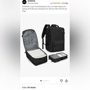 Large Travel Backpack Carry on with Laptop sleeve black